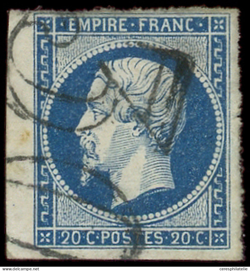 EMPIRE NON DENTELE - 14Aa 20c. Bleu Foncé, Filet Touché En Un Point, Obl. TAXE 30 Double Trait, R, Frappe TB - 1853-1860 Napoléon III.