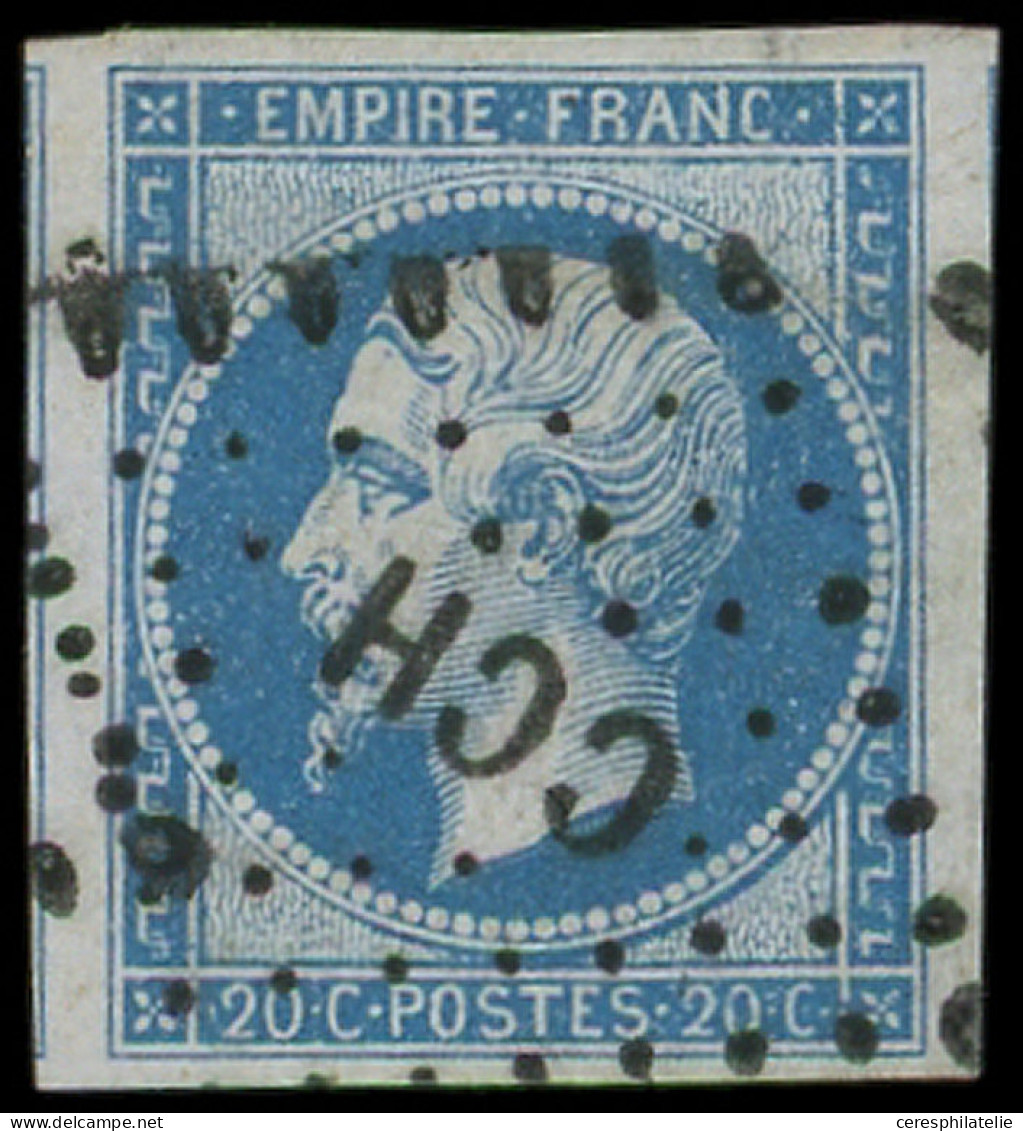 EMPIRE NON DENTELE - 14B  20c. Bleu, T II, Obl. Los. CCH, Pli, Aspect TTB - 1853-1860 Napoleon III