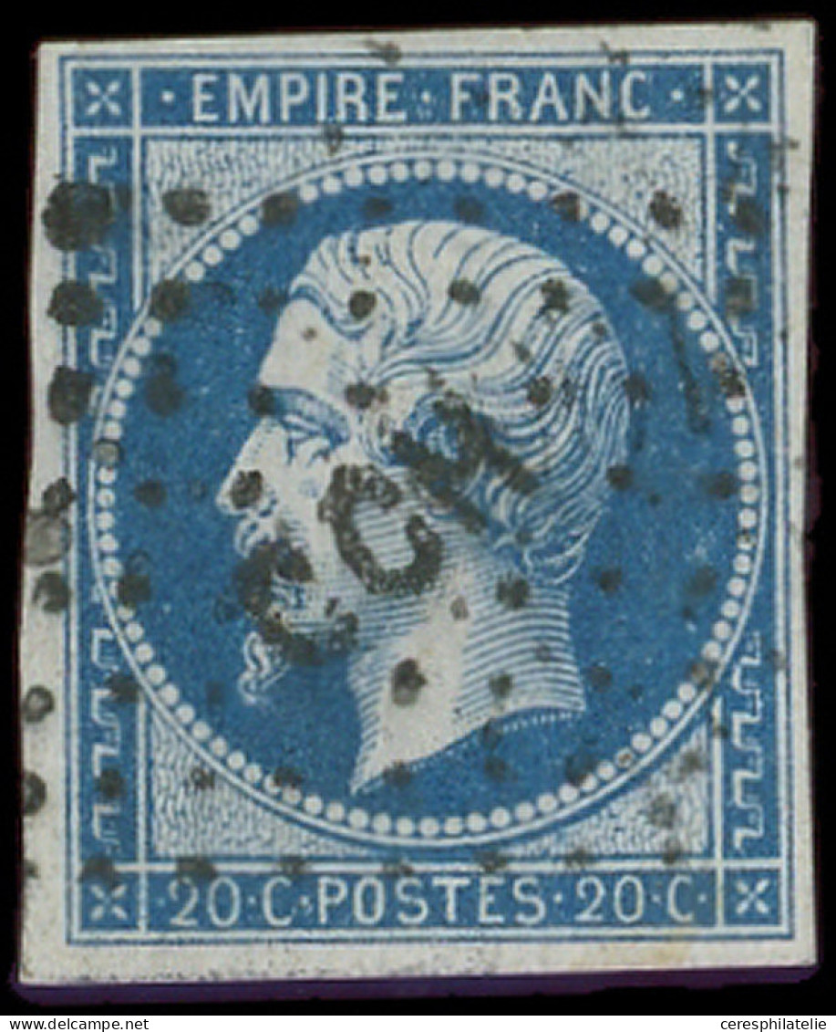 EMPIRE NON DENTELE - 14B  20c. Bleu, T II, Obl. Los. CCH, TB - 1853-1860 Napoléon III