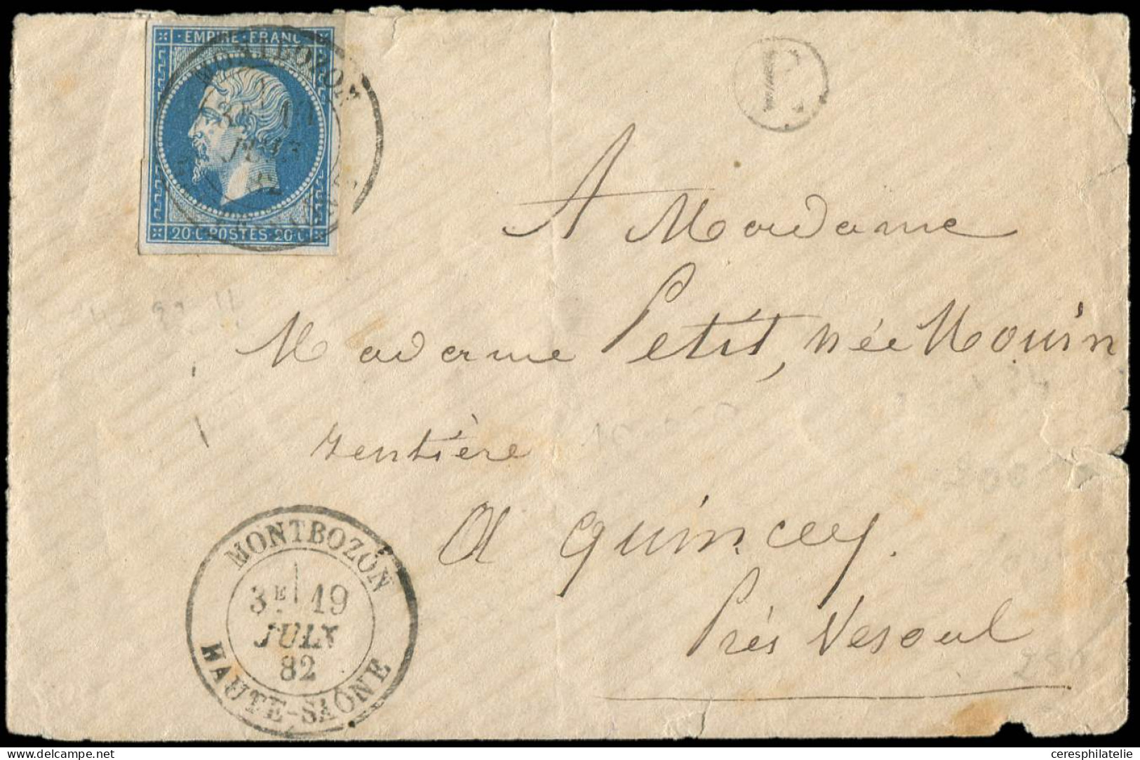 Let EMPIRE NON DENTELE - 14A  20c. Bleu, T I, Obl. Càd T18 MONTBOZON 19/7/82 S. Env., Boite E, R, TB - 1849-1876: Classic Period