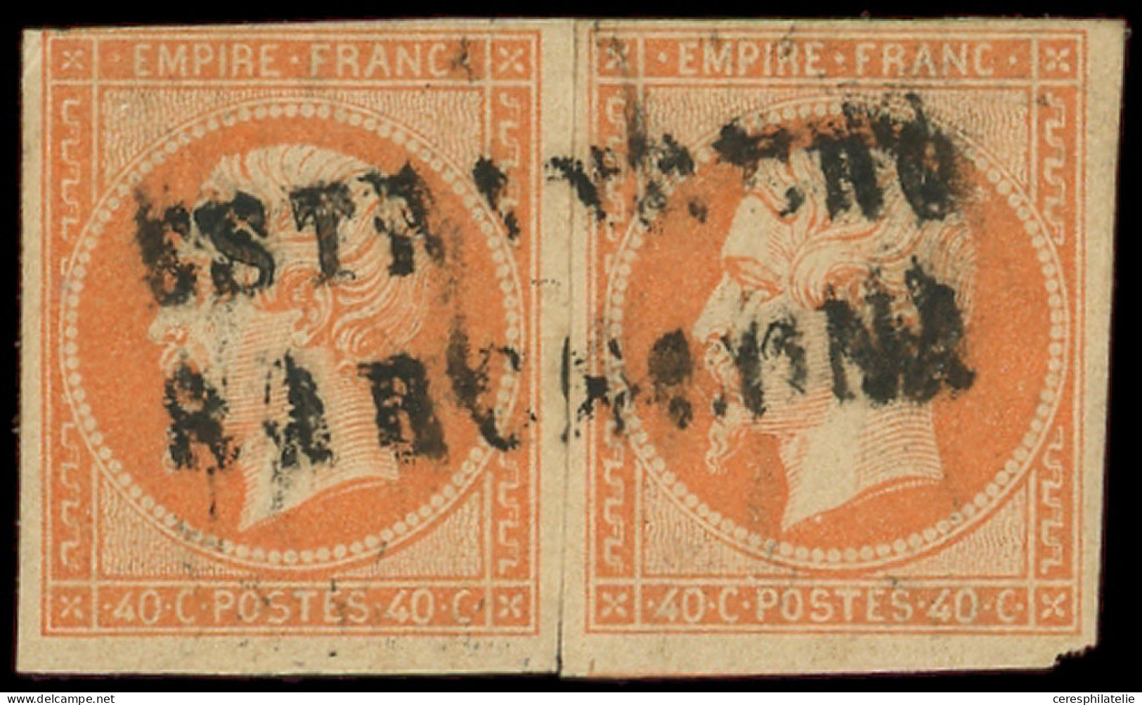 EMPIRE NON DENTELE - 16   40c. Orange, 2 Ex. Obl. ESTRANGERO/BARCELONA, TB - 1853-1860 Napoléon III