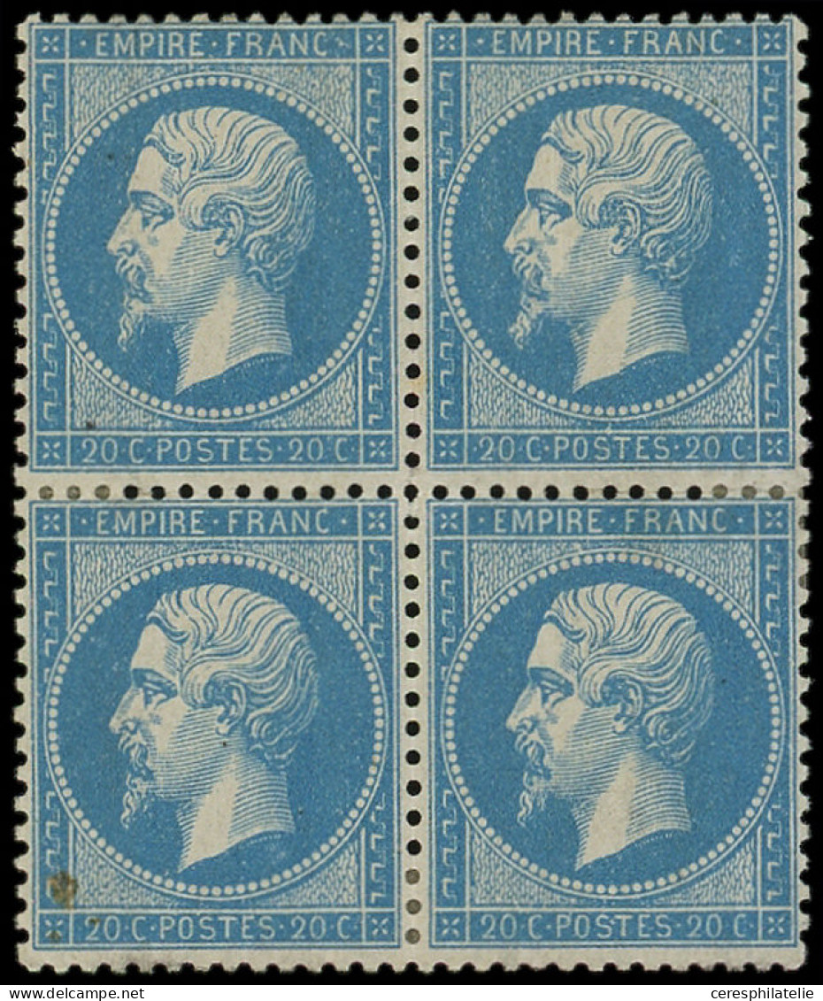 * EMPIRE DENTELE - 22   20c. Bleu, BLOC De 4, Petite Adh. De G. Au Recto S. Un Ex., Sinon Très Frais Et TB - 1862 Napoléon III