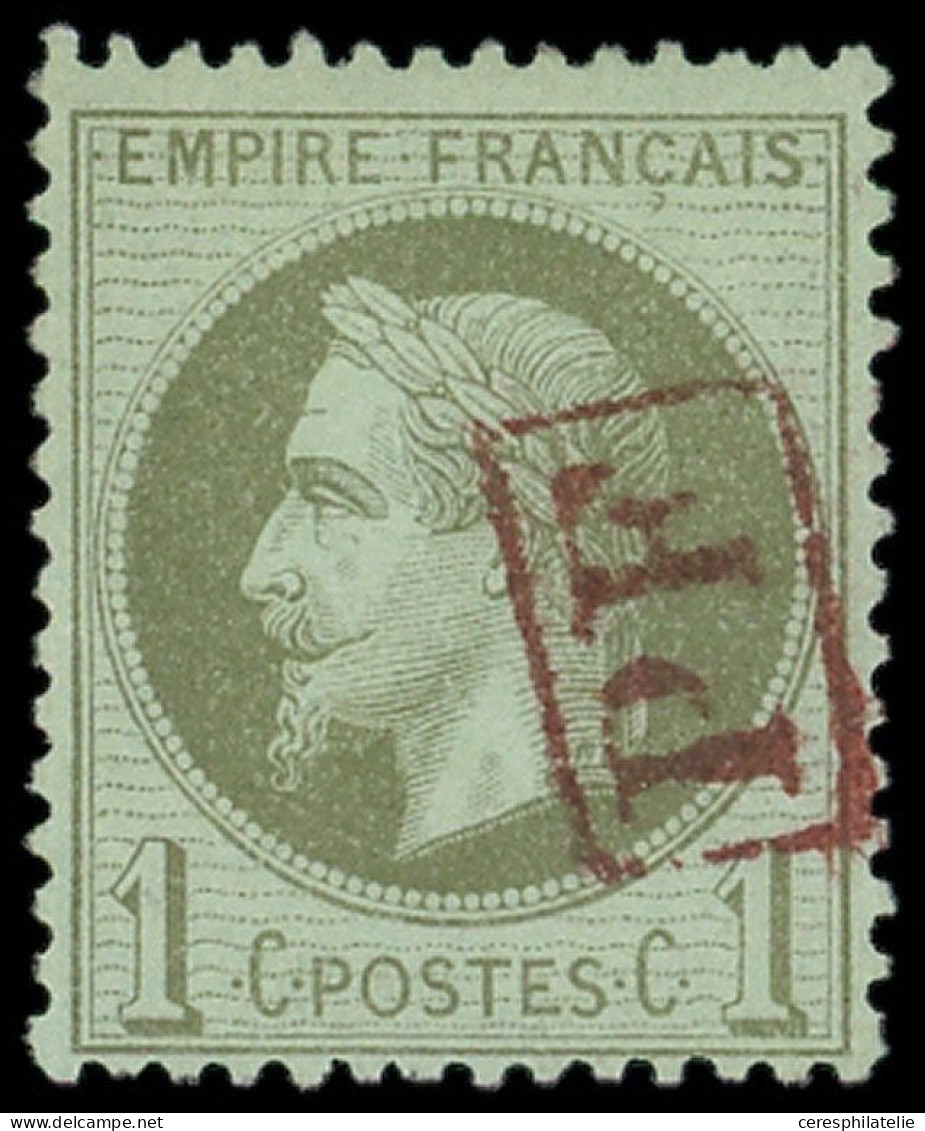 EMPIRE LAURE - 25    1c. Vert-bronze, Obl. Cachet Rouge PF Encadré, TB - 1863-1870 Napoléon III Con Laureles