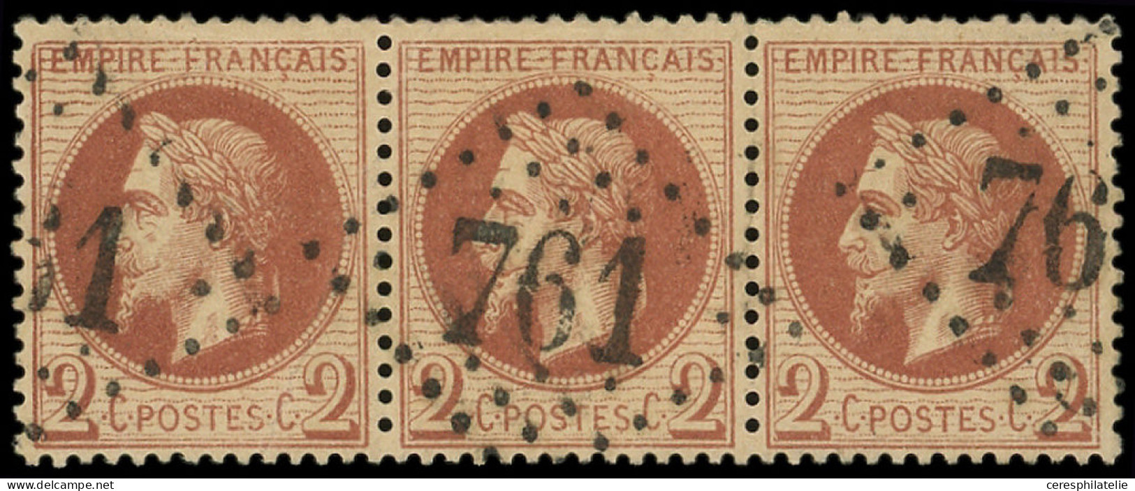 EMPIRE LAURE - 26A   2c. Rouge Brun, T I, BANDE De 4 Oblitérée GC 761, TB - 1863-1870 Napoléon III Lauré