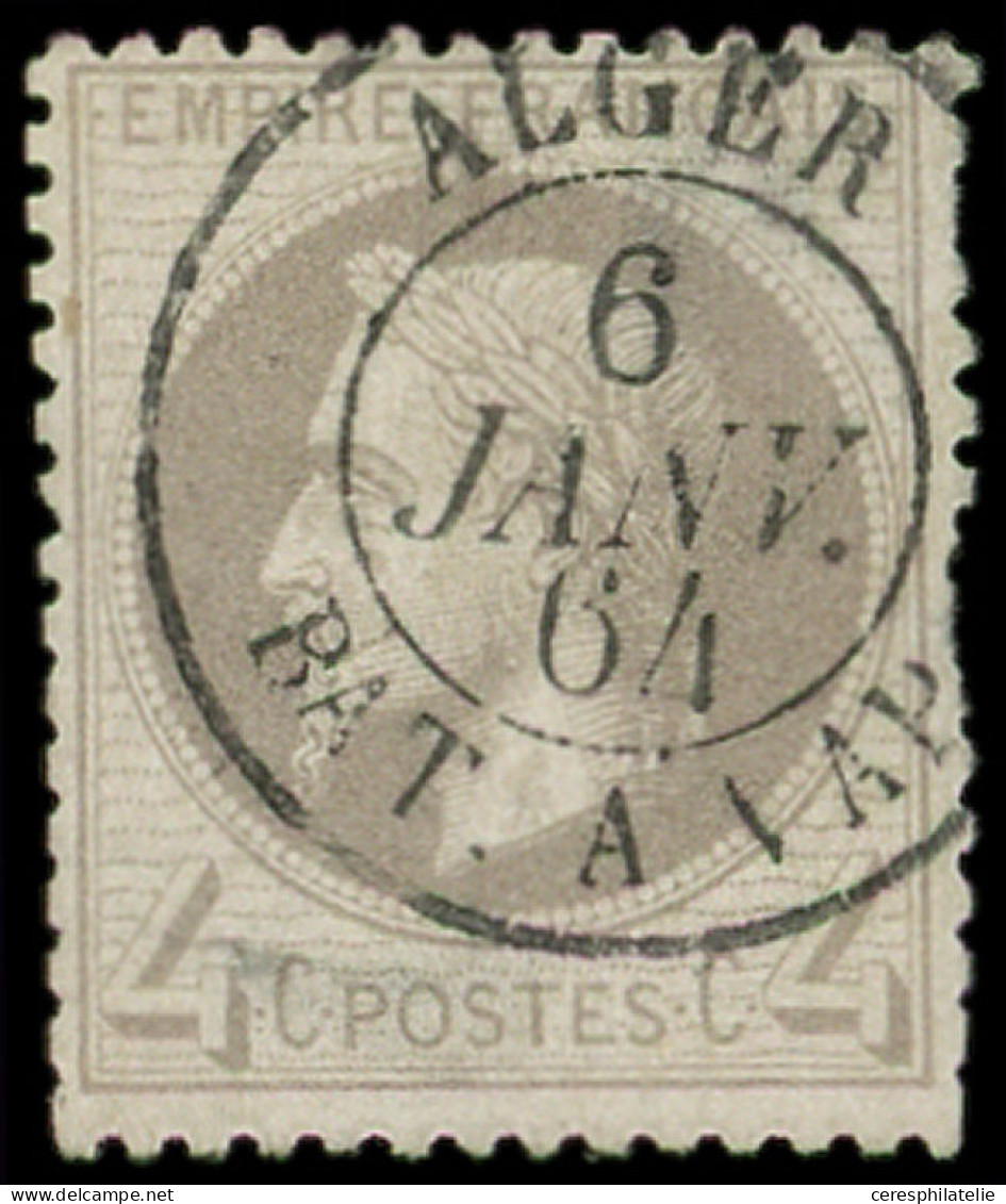 EMPIRE LAURE - 27A   4c. Gris, T I, Défx, Obl. Càd ALGER/BAT A VAP 6/1/64, Frappe Sup. - 1863-1870 Napoléon III. Laure