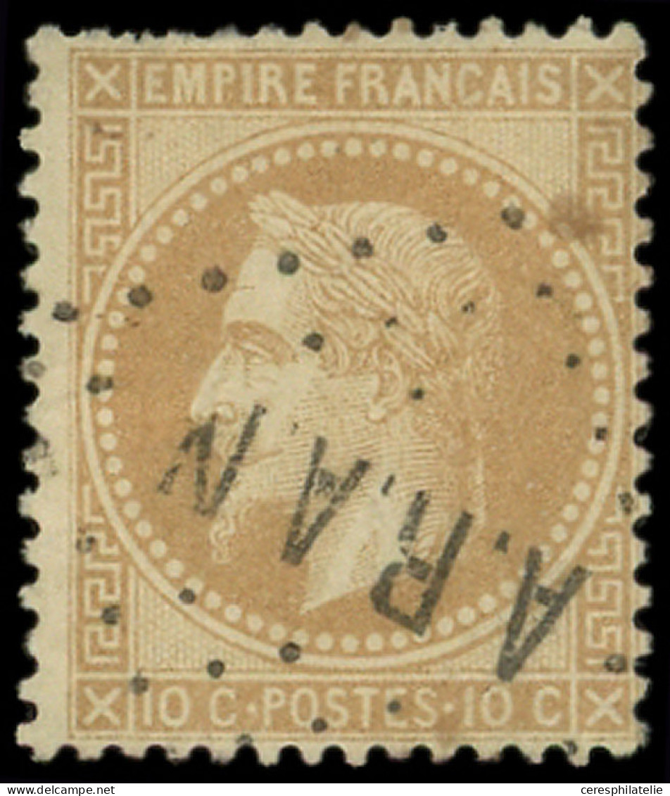 EMPIRE LAURE - 28B  10c. Bistre, T II, Obl Los. ARAN, Dc, Frappe TTB - 1863-1870 Napoléon III. Laure