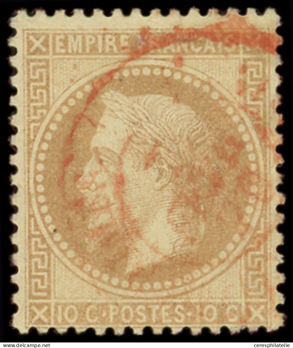 EMPIRE LAURE - 28B  10c. Bistre, T II, Obl. Càd ROUGE, TB - 1863-1870 Napoleone III Con Gli Allori