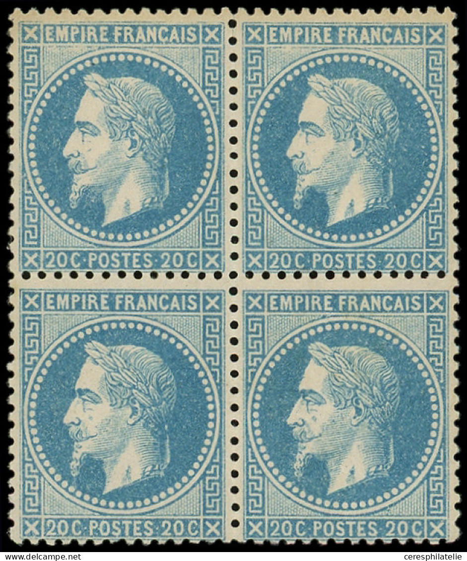 * EMPIRE LAURE - 29A  20c. Bleu, T I, BLOC De 4, Bon Centrage, TTB - 1863-1870 Napoléon III Lauré