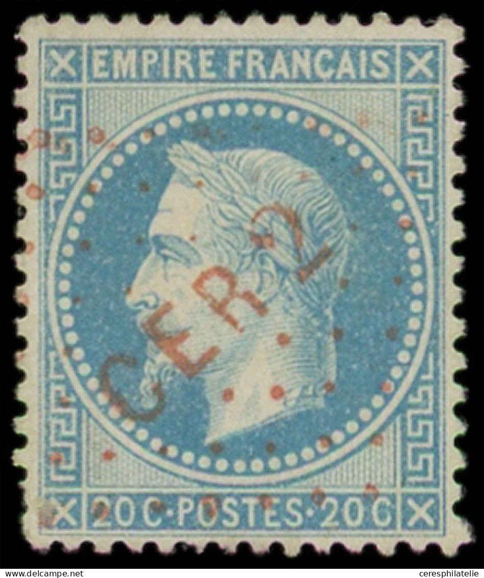 EMPIRE LAURE - 29B  20c. Bleu, T II, Obl. Los. Rouge CER 2, TB - 1863-1870 Napoléon III. Laure