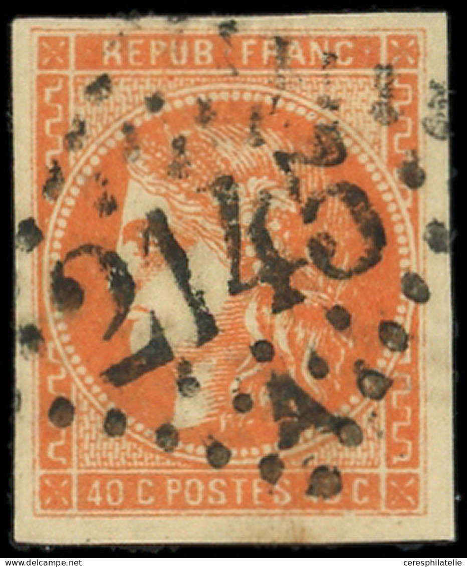 EMISSION DE BORDEAUX - 48   40c. Orange, Obl. GC 2145A, Belles Marges, TTB. C - 1870 Ausgabe Bordeaux