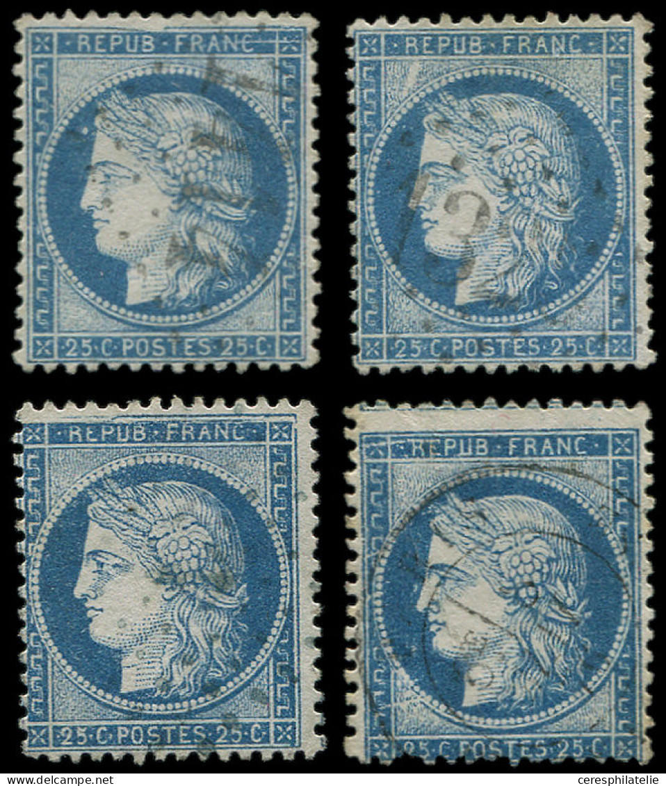 CERES DENTELE - 60A  25c. Bleu, T I, 4 VARIETES Repérées, TB - 1871-1875 Ceres