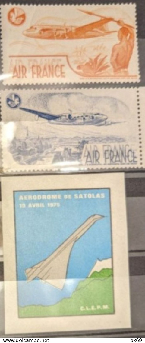 Vignettes  Aéroport Lyon Satolas Concorde Gommées **, Guynemer X2 ,2 Timbres Air France, 10 étiquettes Neuves - Aviation