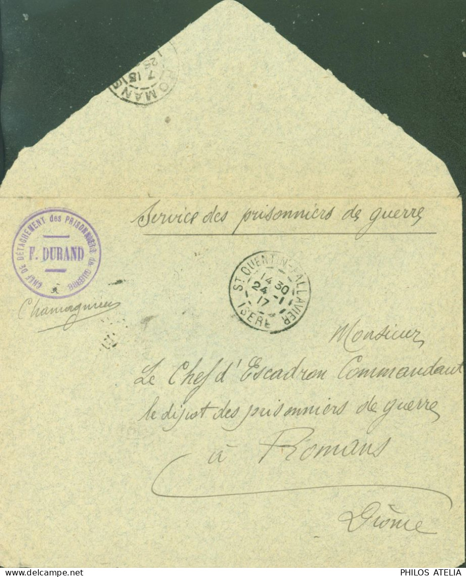 Guerre 14 Prisonnier Allemand FM CAD Saint St Quentin Fallavier Isère 24 1 17 Cachet Chef De Détachement F Durand - Guerra De 1914-18