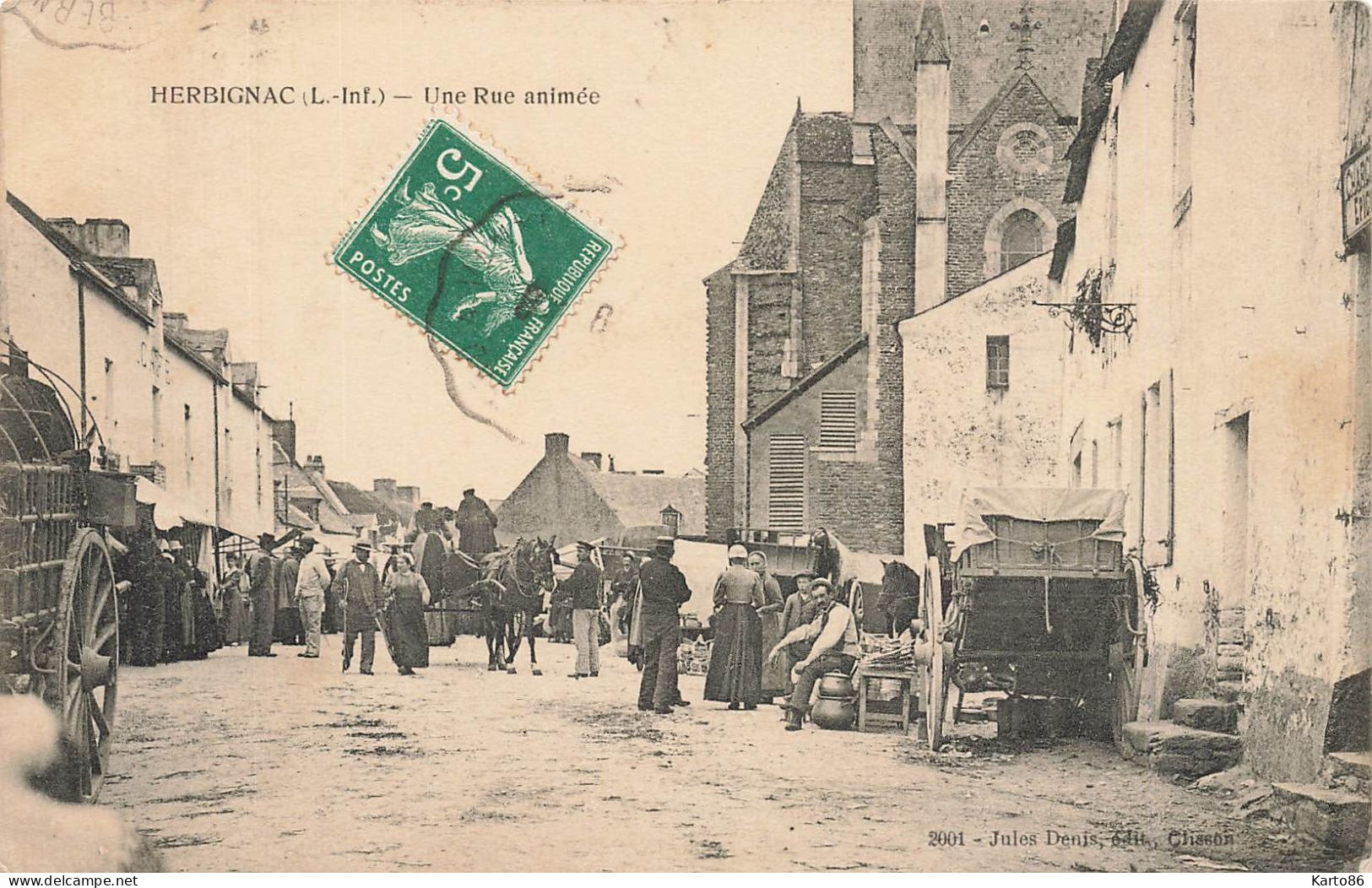 Herbignac * Une Rue Animée * Jour De Marché * Enfants Villageois - Herbignac