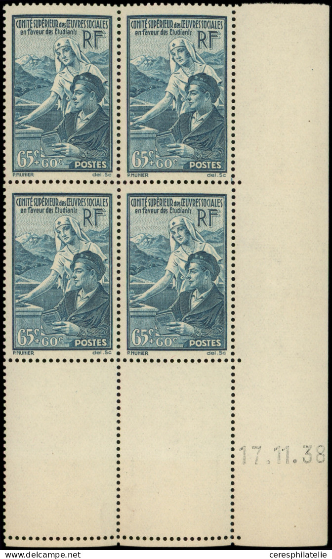 ** EMISSIONS DU XXe SIECLE - 417   Oeuvres Sociales, BLOC De 4 CD 17/11/38, TB - Unused Stamps