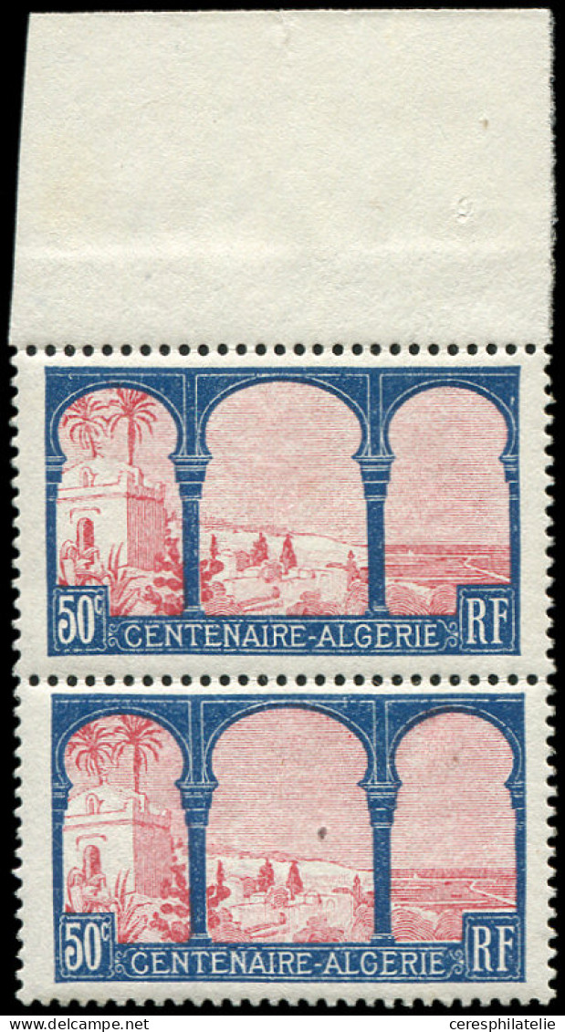 ** VARIETES - 263b  Centenaire De L'Algérie, 50c. Bleu Et Rose, ALCERIE Tenant à Normal, Bdf, Un Grain Dans Le Papier Si - Unused Stamps