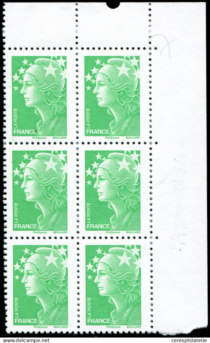 ** VARIETES - 4229   Beaujard, TVP Vert, Philaposte, Demi-bande De PHOSPHO Dans Un BLOC De 6 Vertical Cdf, TB. S - Unused Stamps