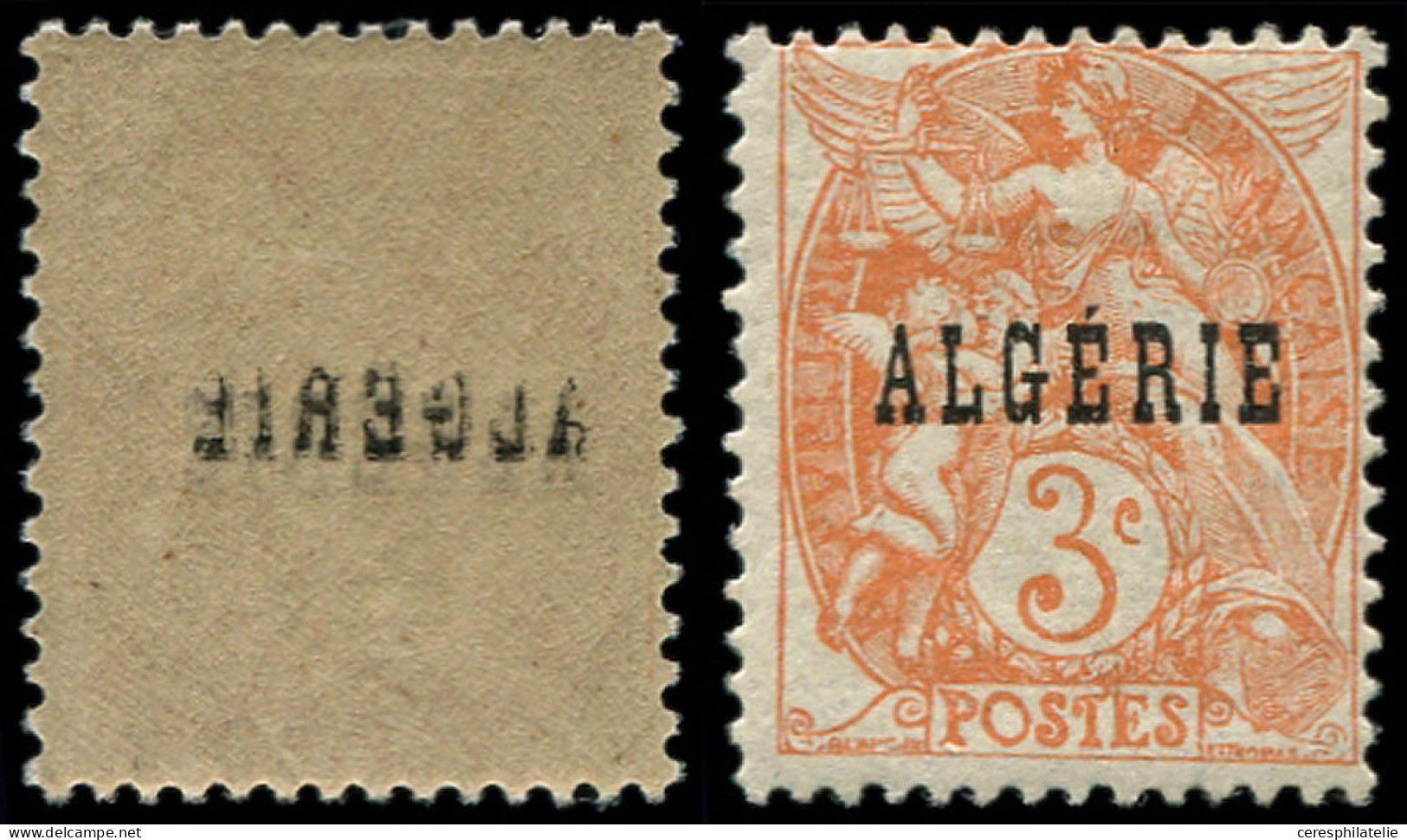 ** ALGERIE 4 : 3c. Orange, Type Blanc, Surcharge ALGERIE Au Verso, TB - Autres & Non Classés