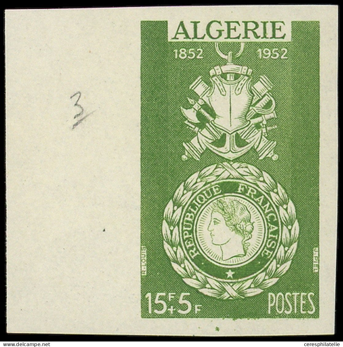 ** ALGERIE 296 : Médaille Militaire, Essai De Couleur En Vert, NON DENTELE Bdf, TB - Autres & Non Classés