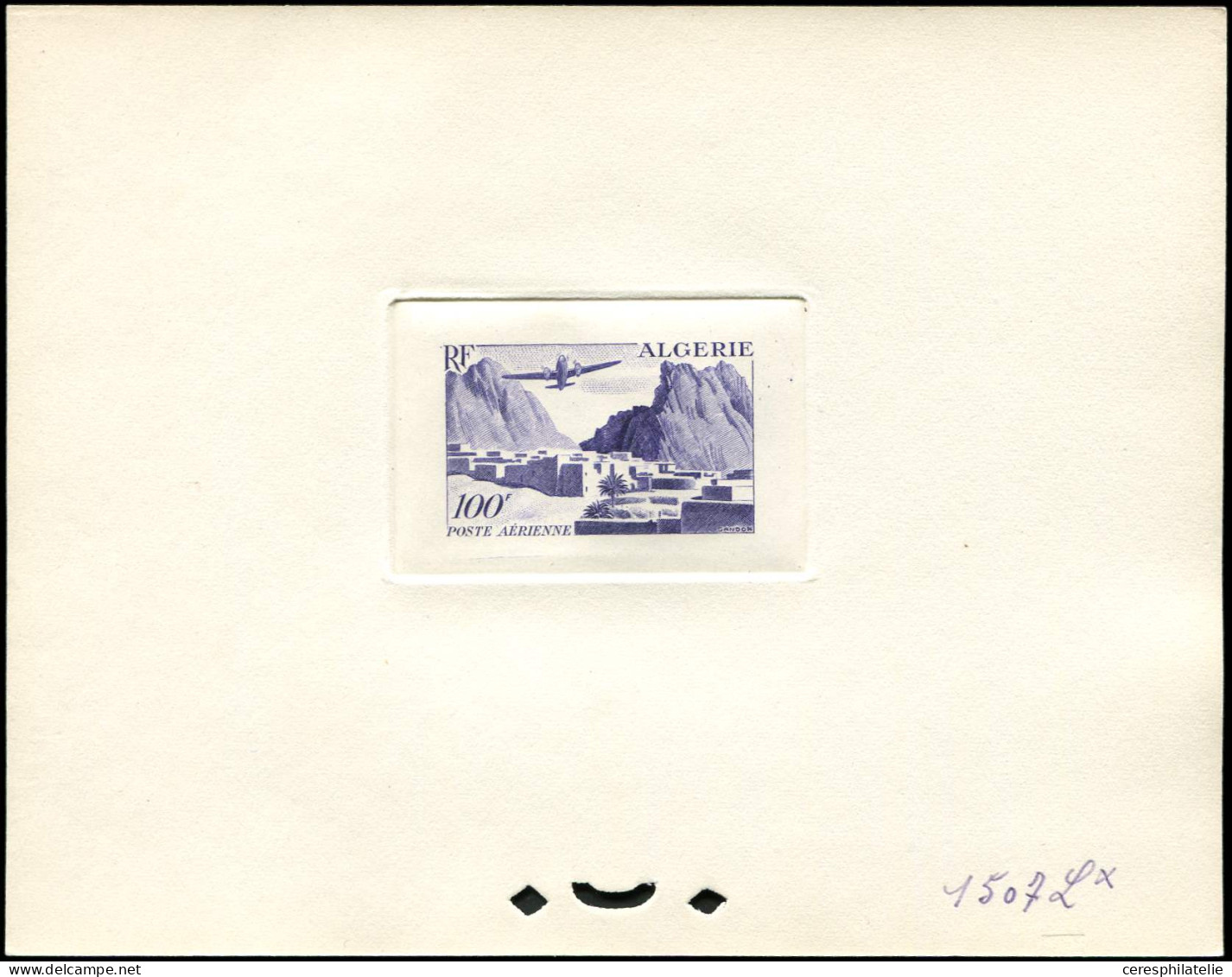 ALGERIE PA 10 : El Kantara 100f., épreuve D'atelier En Bleu-violet (couleur 1507), TB - Airmail