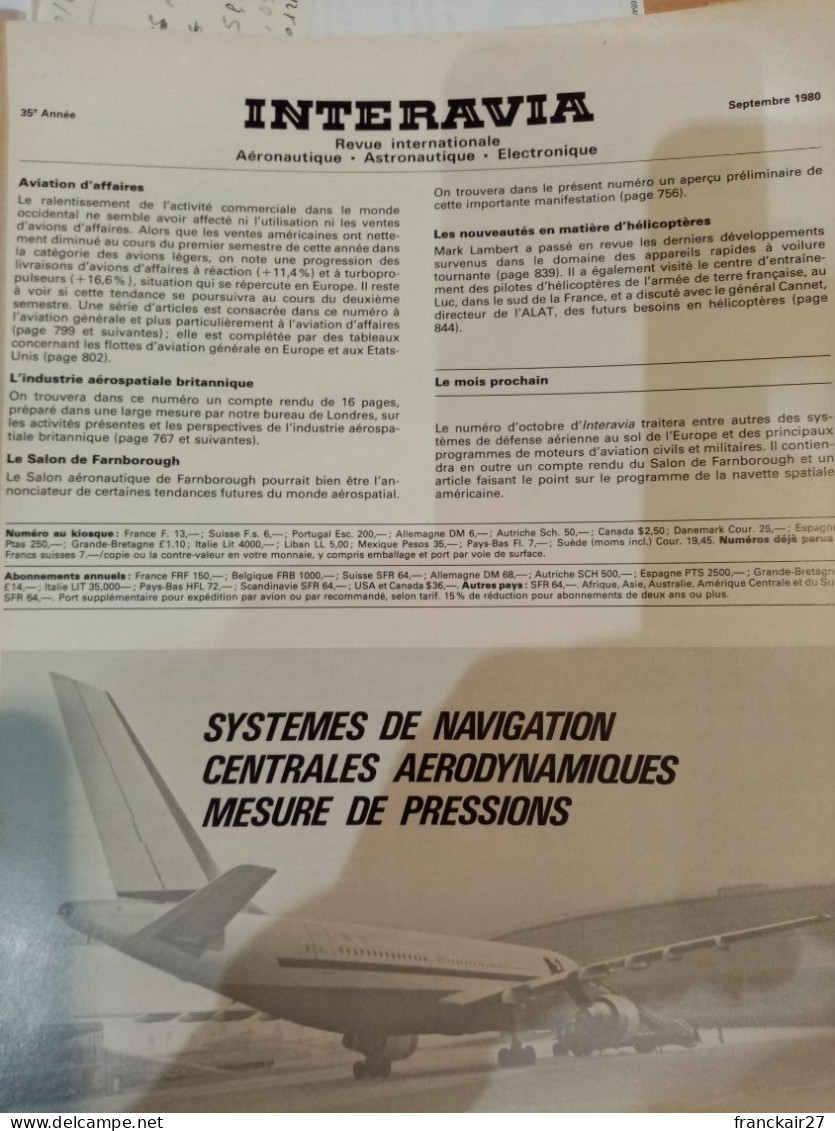 INTERAVIA 9/1980 Revue Internationale Aéronautique Astronautique Electronique - Aviation