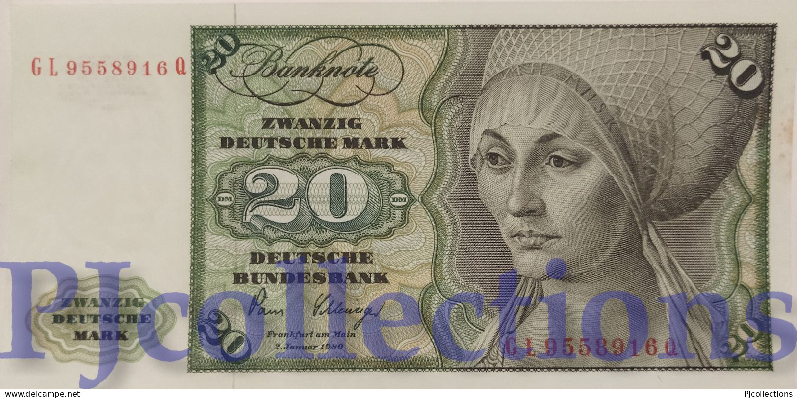 GERMANY FEDERAL REPUBLIC 20 DEUTSCHE MARK 1980 PICK 32d AU/UNC - 20 Deutsche Mark