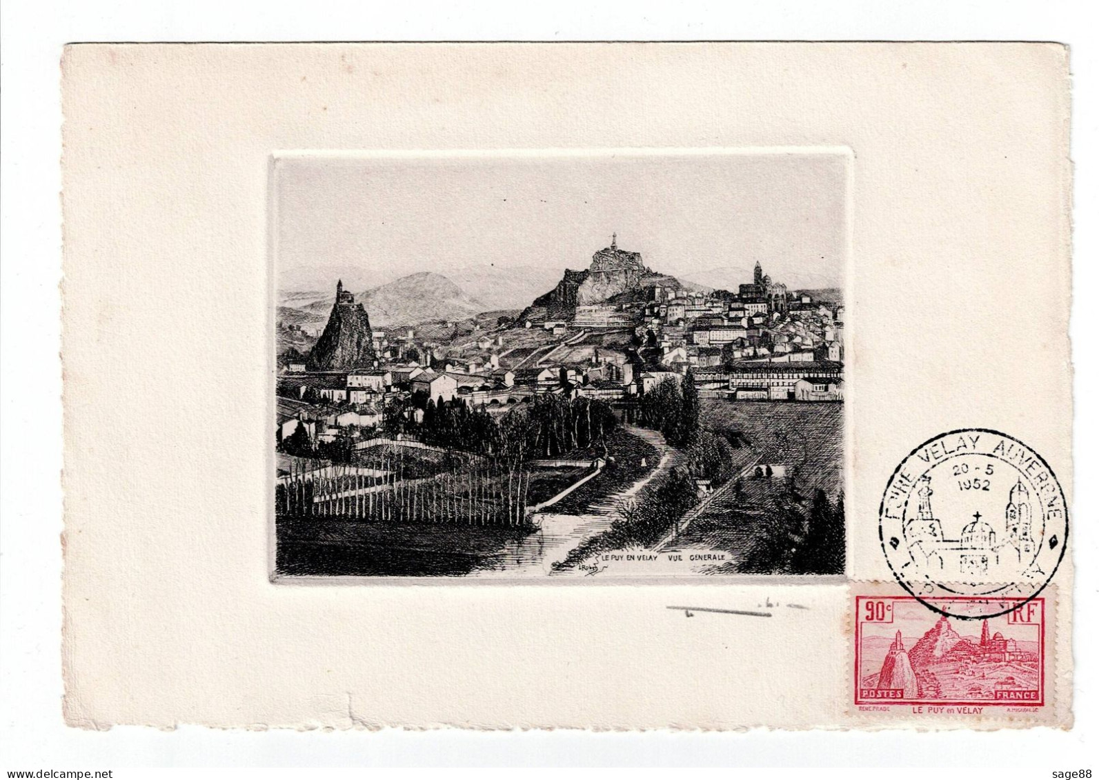 N°290 Le Puy En Velay Sur Superbe Gravure "vue Générale De La Ville" Format 13x19 Cm. RARE - Brieven En Documenten