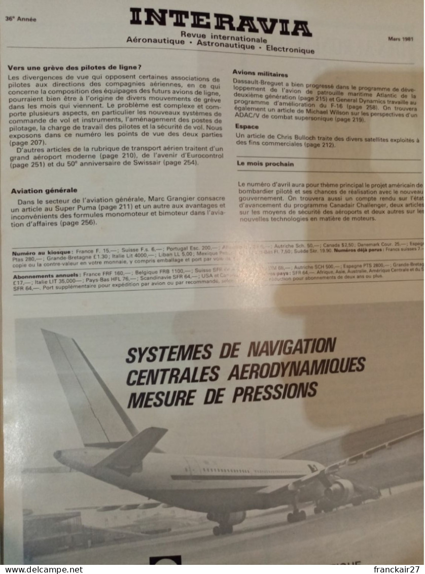 INTERAVIA 3/1981 Revue Internationale Aéronautique Astronautique Electronique - Aviation