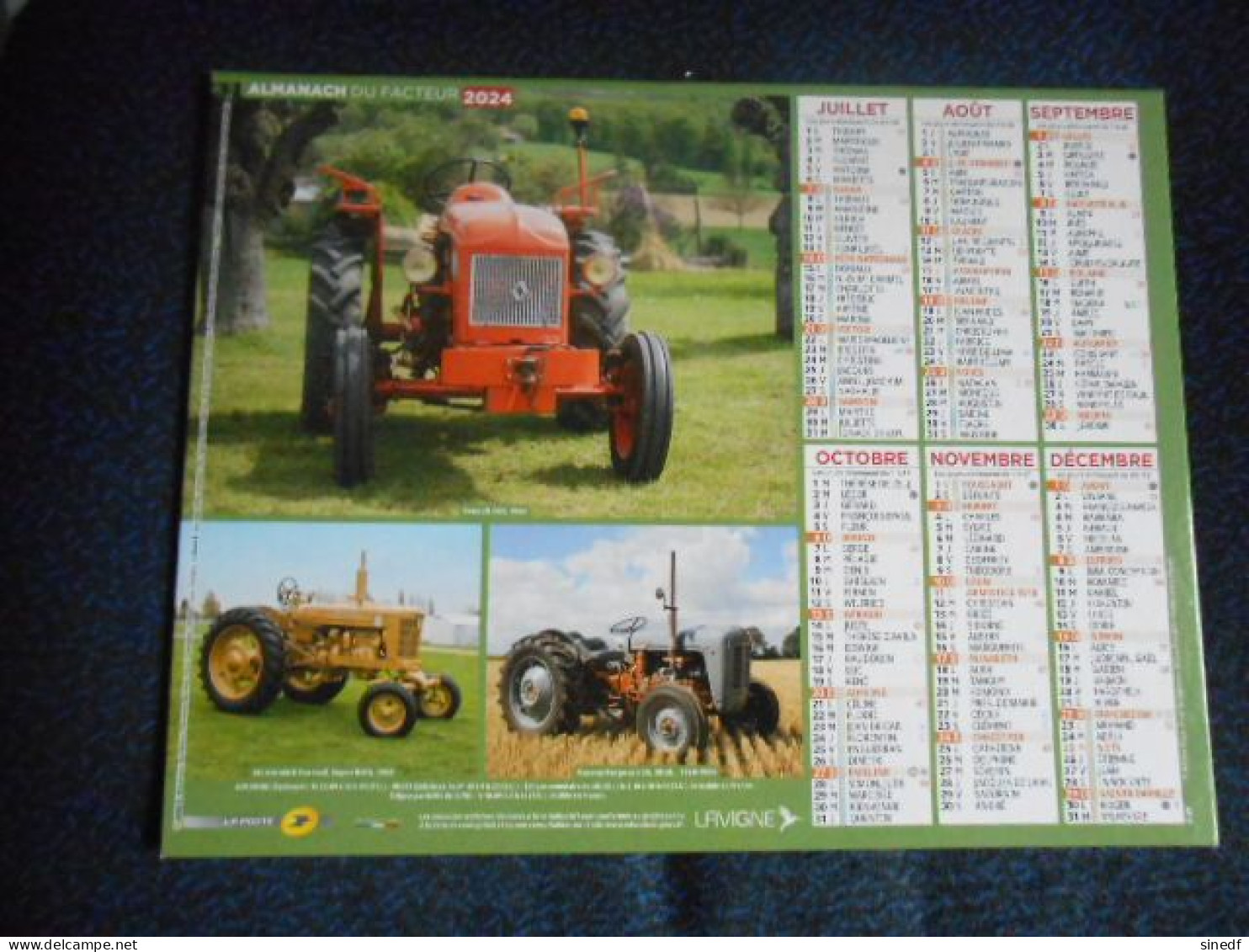 Calendrier 2024 Almanach Facteur Photo TRACTEURS  Case Fordson, Renault ..département Sarthe 72 Poste  Le MANS - Grand Format : 2001-...