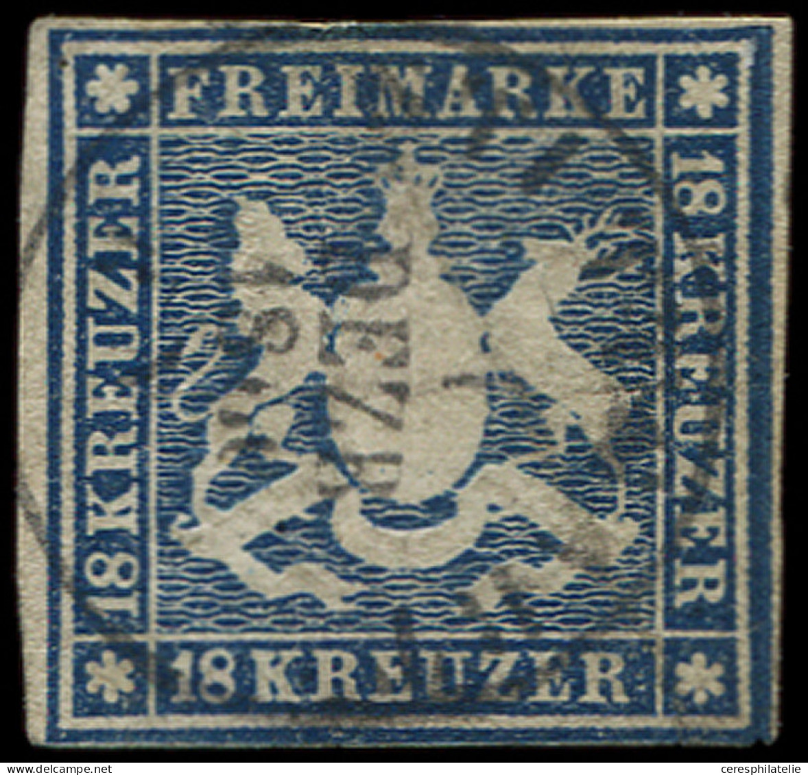 ALLEMAGNE (ANCIENS ETATS) WURTEMBERG 15 : 18k. Bleu, Léger Pelurage, Obl. Càd, Aspect TB - Autres & Non Classés