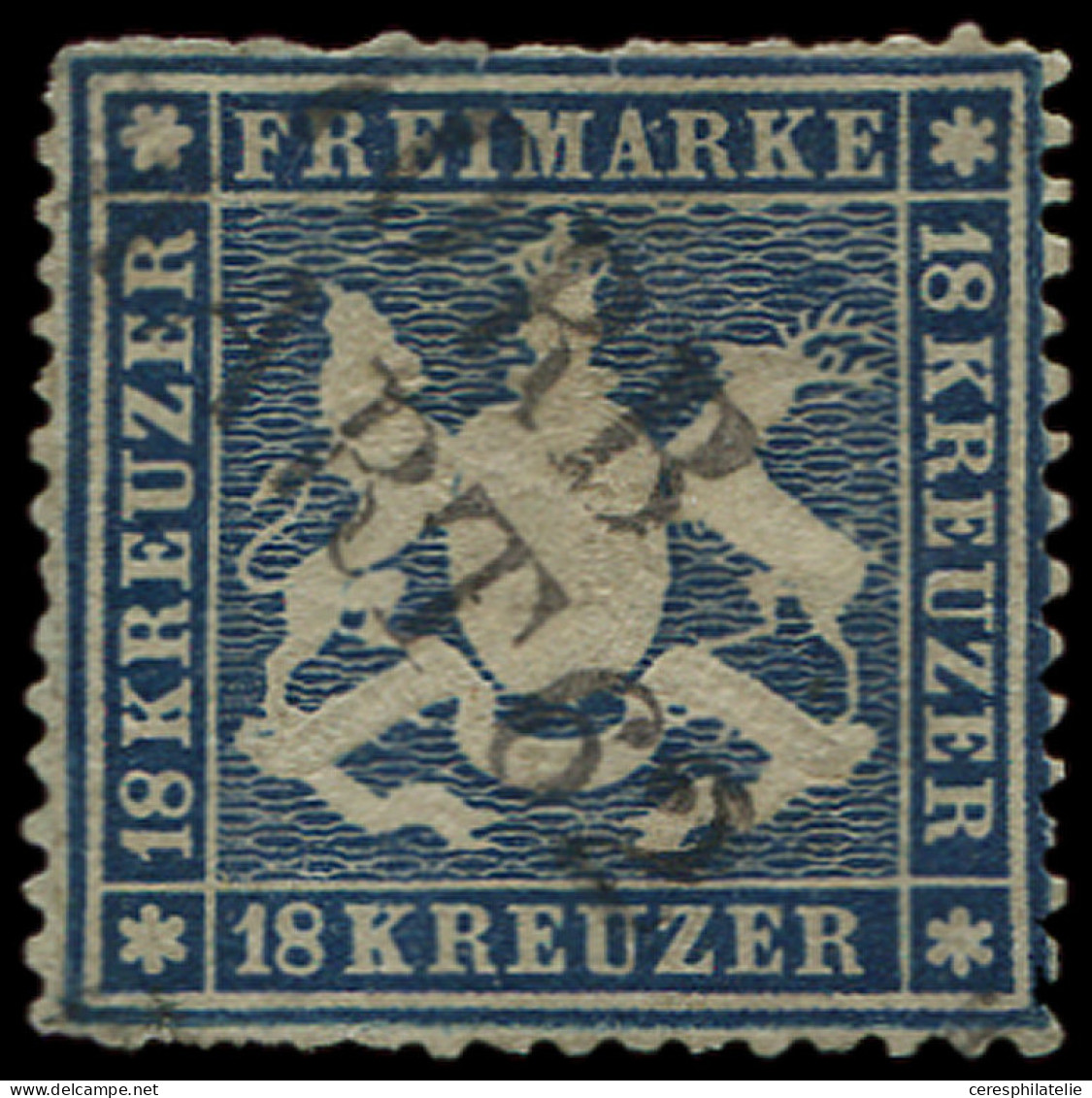 ALLEMAGNE (ANCIENS ETATS) WURTEMBERG 20 : 18k. Bleu, Obl., Dentelure Défse, B - Other & Unclassified