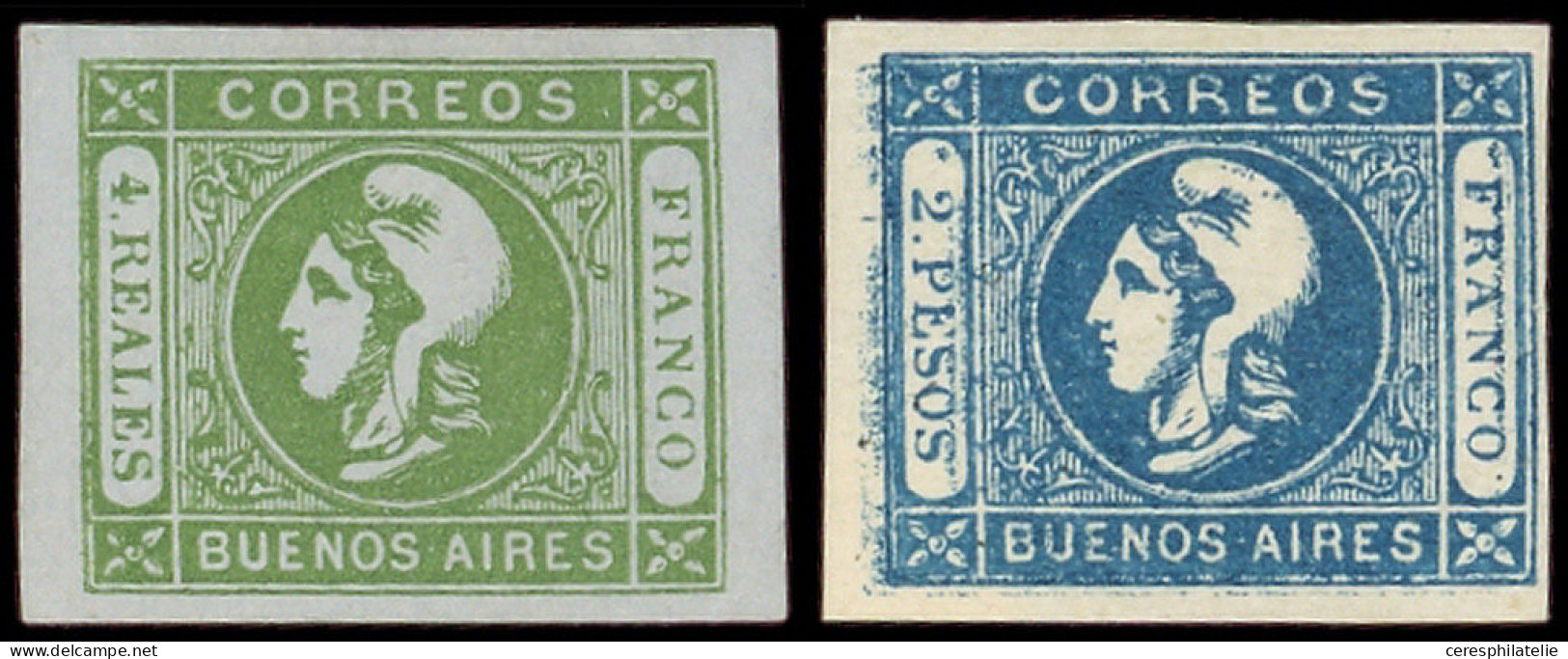 (*) ARGENTINE 9/10 : 4r. Vert Sur Azuré Et 1p. Bleu, TB. C - Autres & Non Classés