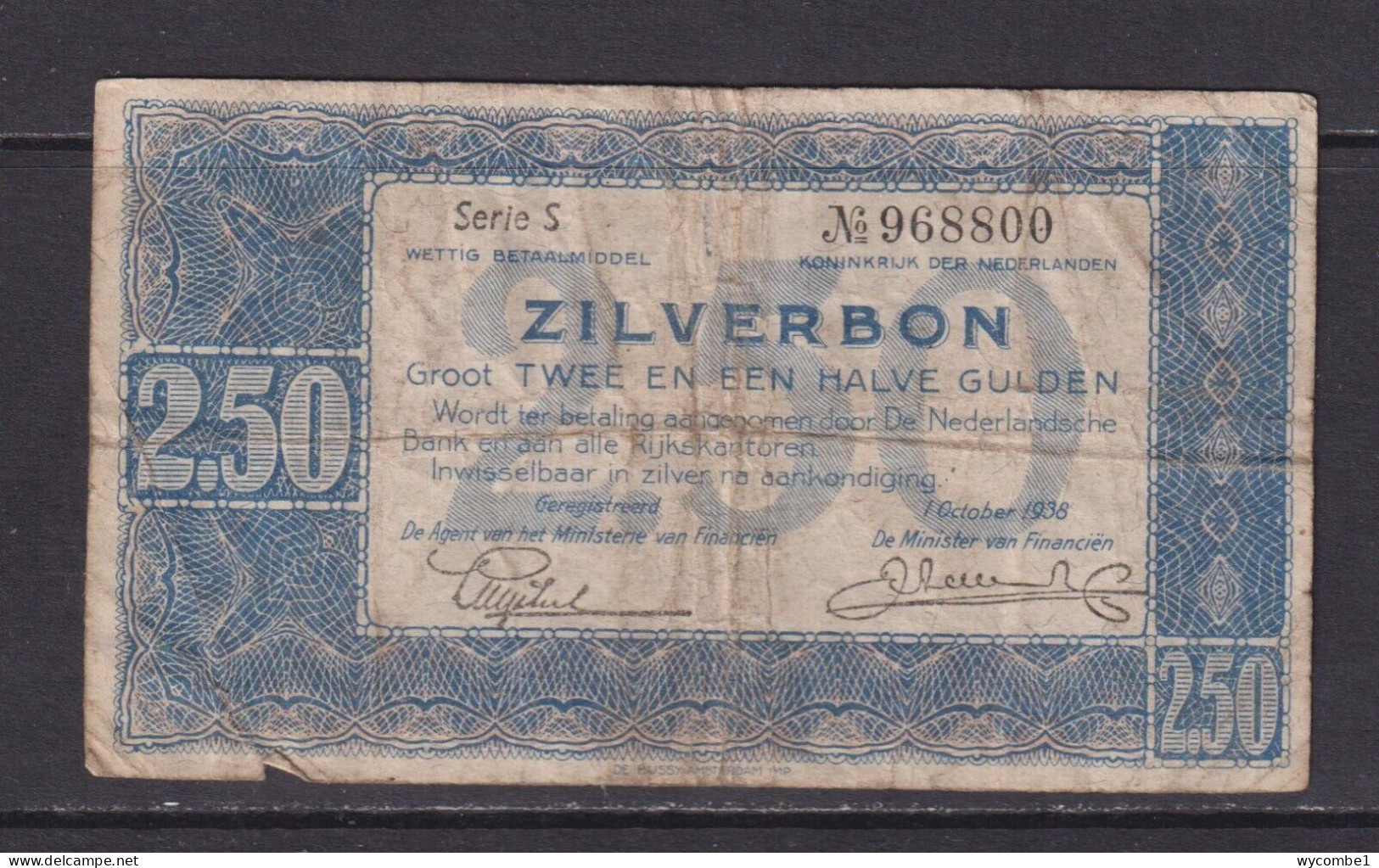 NETHERLANDS - 1938 21/2 Gulden Circulated Banknote - 2 1/2 Gulden