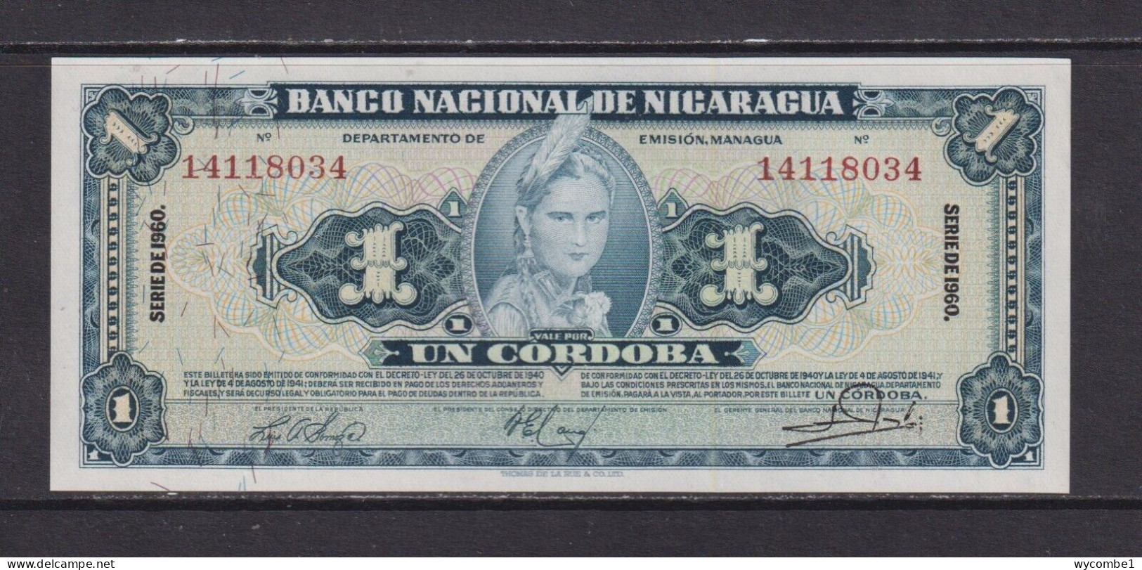 NICARAGUA - 1960 1 Cordoba Uncirculated Banknote - Nicaragua