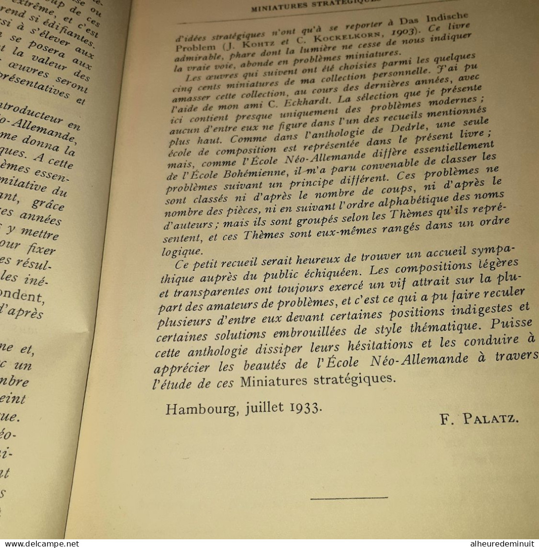 livret MINIATURES STRATEGIQUES"F.PALATZ"monographies sur le problème d'Echecs"l'échiquier Français"200 miniatures"jeux