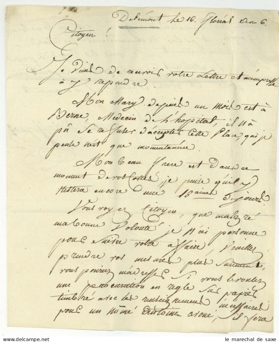 87 DELLEMONT Delemont 1798 Pour Besancon Pressée à Un Regisseurs Des Fondeurs De Bombes - 1792-1815: Conquered Departments