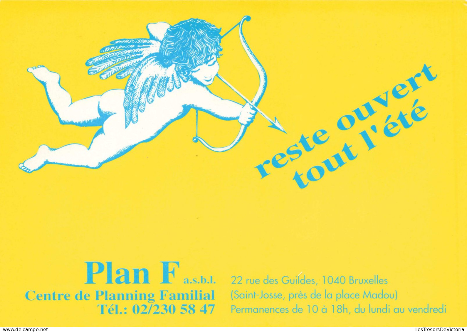 PUBLICITE - Plan F - Reste Ouvert Tout L'été - Centre De Planning Familial - Carte Postale Ancienne - Publicité