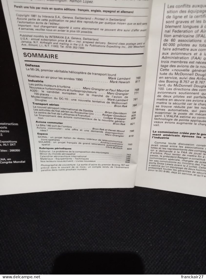 INTERAVIA 8/1981 Revue Internationale Aéronautique Astronautique Electronique - Aviation