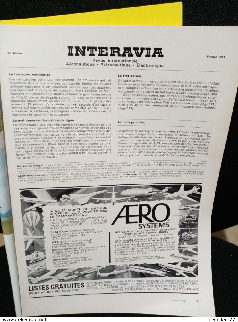 INTERAVIA 2/1981 Revue Internationale Aéronautique Astronautique Electronique - Aviación
