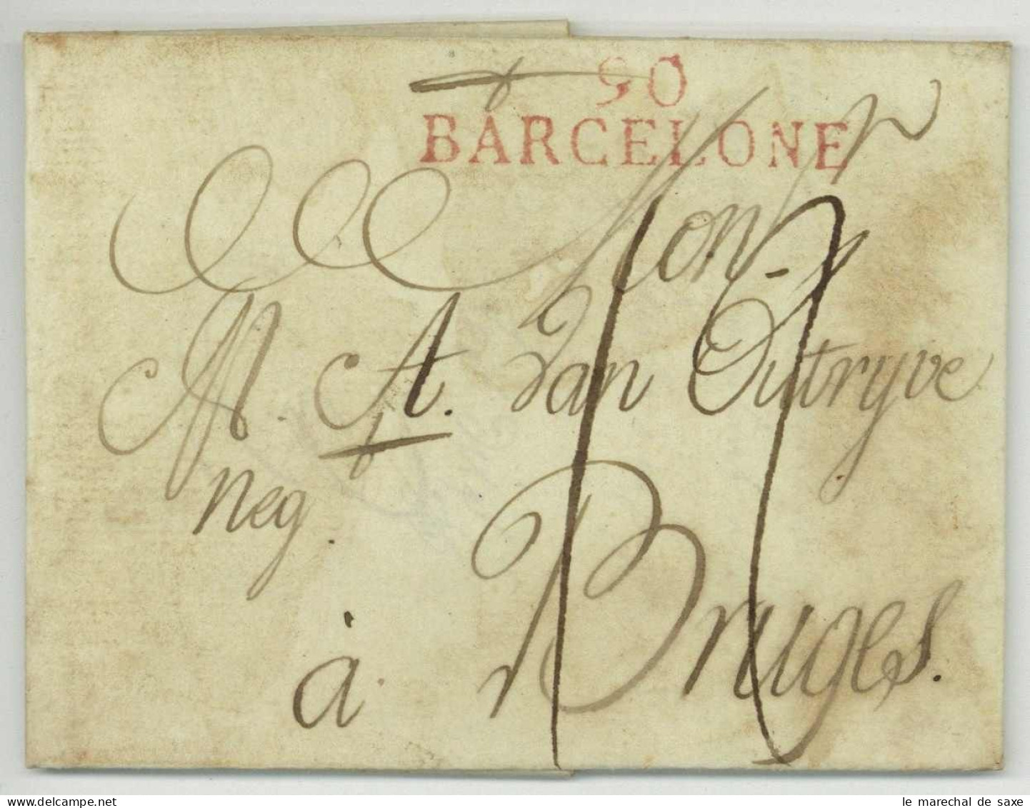 90 BARCELONE Barcelona 1813 Pour Bruges Belgique Desinfectée Purifiée Desinfected Mail - 1792-1815: Départements Conquis