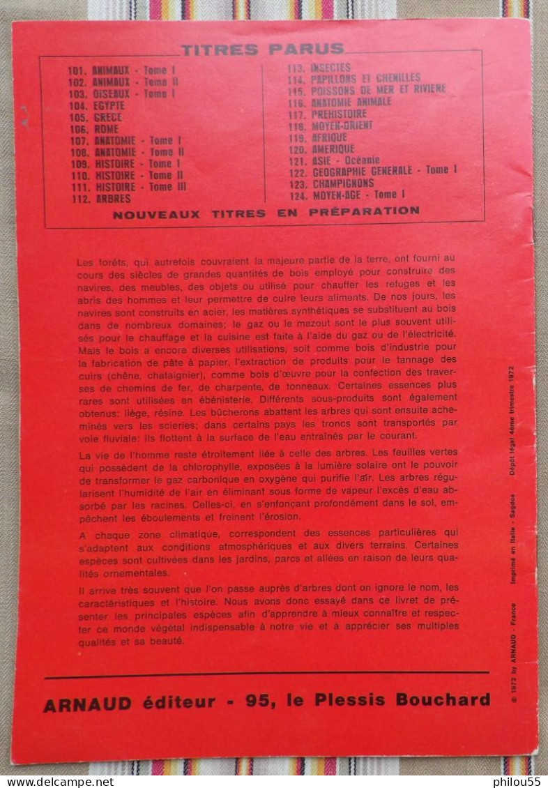 DOCUMENTATION SCOLAIRE Images ARNAUD ARBRES 1972 - Fiches Didactiques