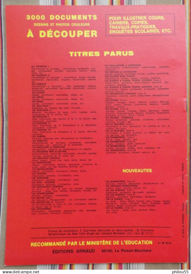 DOCUMENTATION SCOLAIRE Images ARNAUD MUSIQUE 1976 - Fichas Didácticas