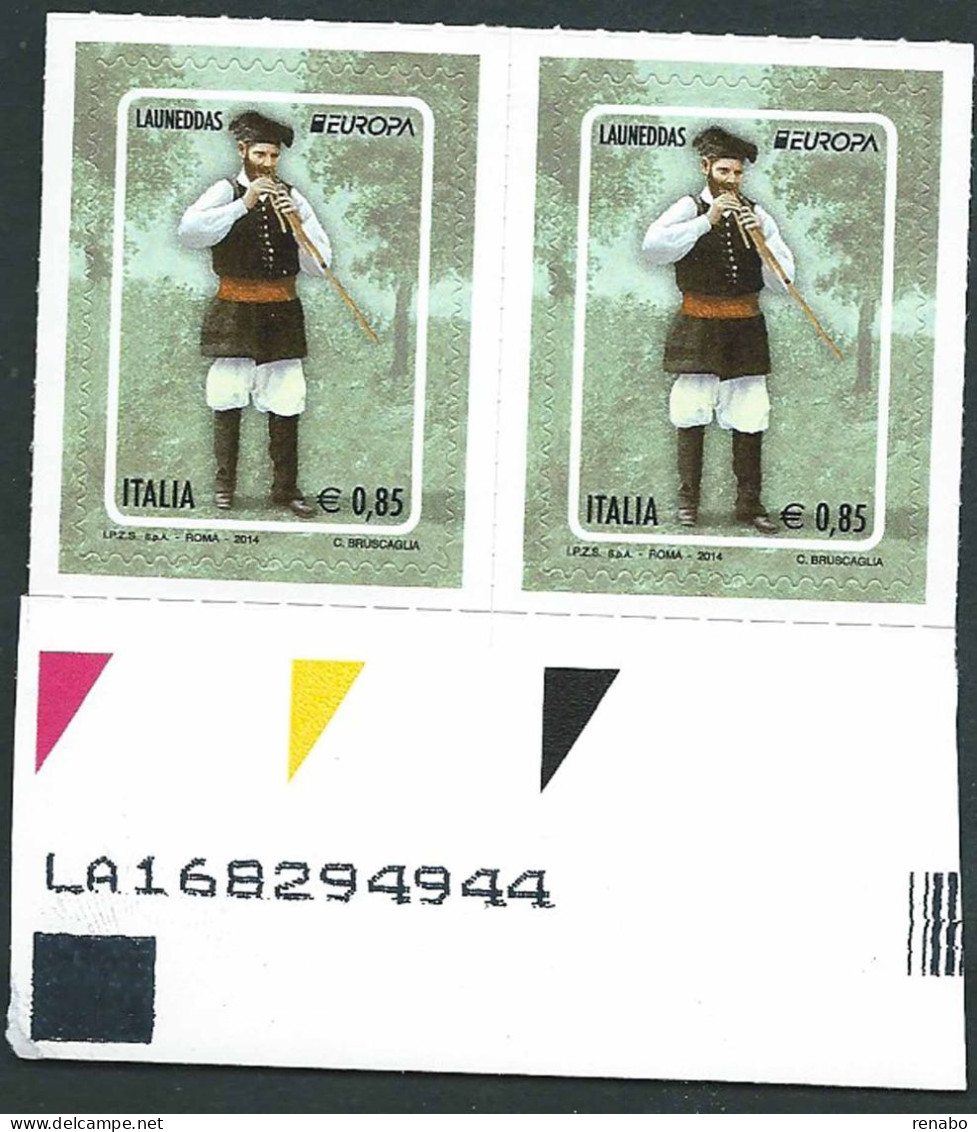 Italia 2014; EUROPA CEPT: "Launeddas" Da € 0,85 : Coppia Con Codice Alfanumerico. - Bar Codes