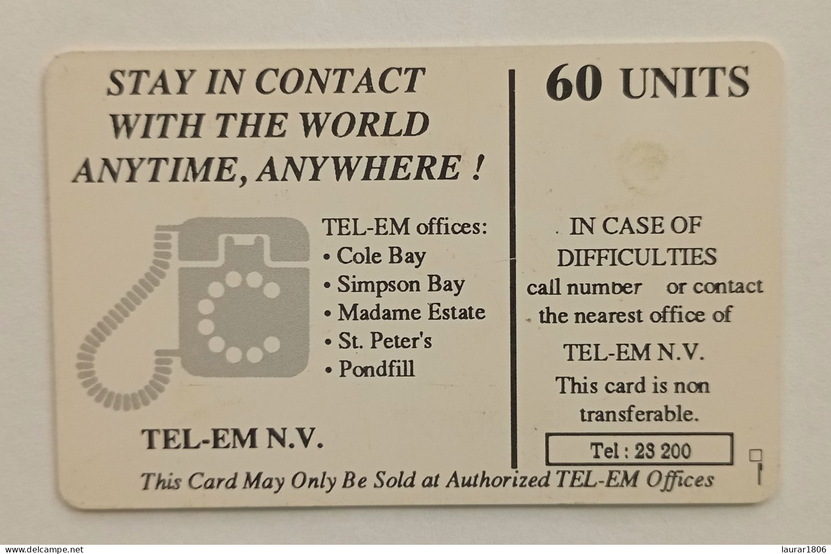 TELECARTE PHONECARD ANTILLES NEERLANDAISES - TEL-EM N.V. - GEM1B - Globe 2ème Edit. - 60 Unités- EC - Antillen (Niederländische)