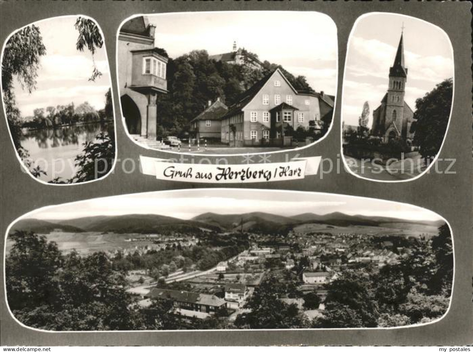 41598443 Herzberg Harz Gesamtansicht Kirche Strassenpartie Postamt Herzberg Am H - Herzberg