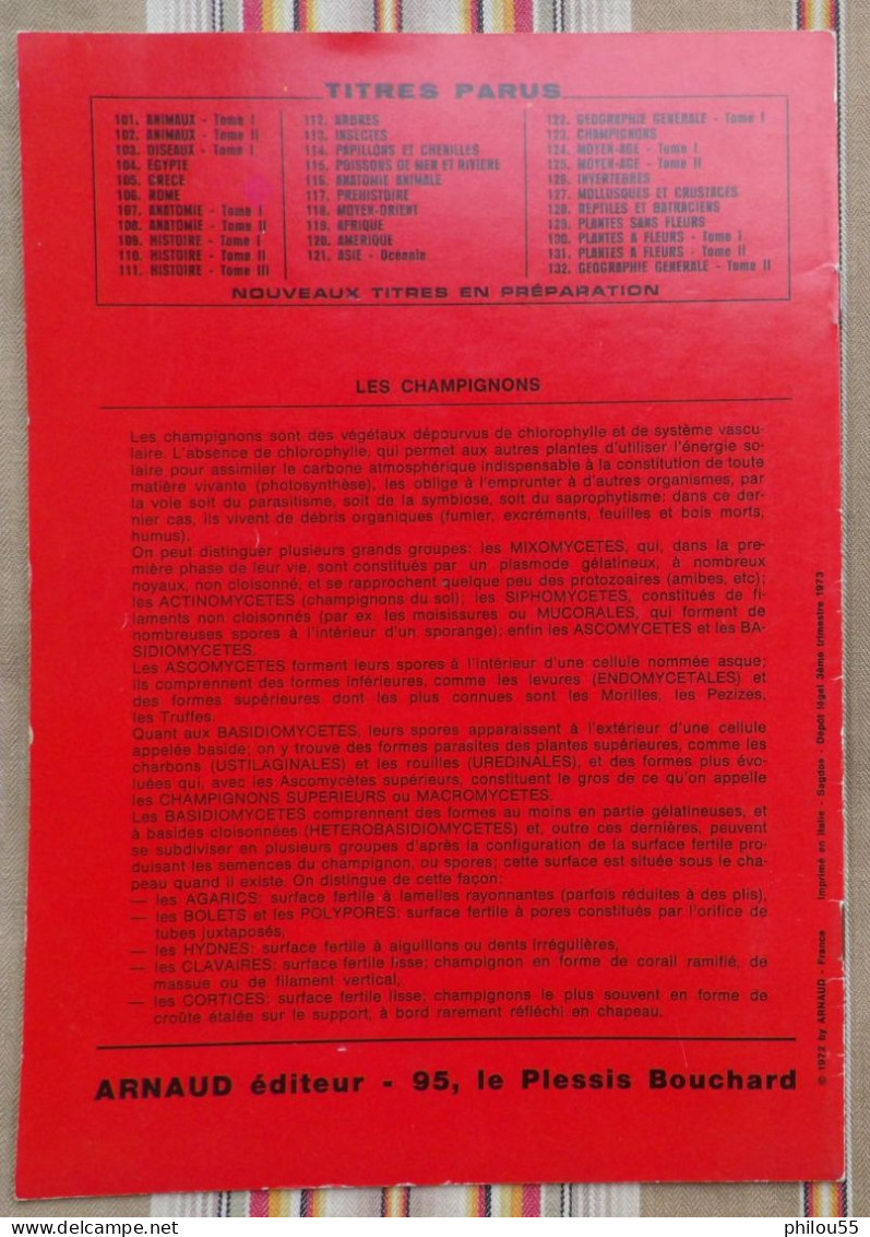 DOCUMENTATION SCOLAIRE Images ARNAUD CHAMPIGNONS 1973 - Fiches Didactiques