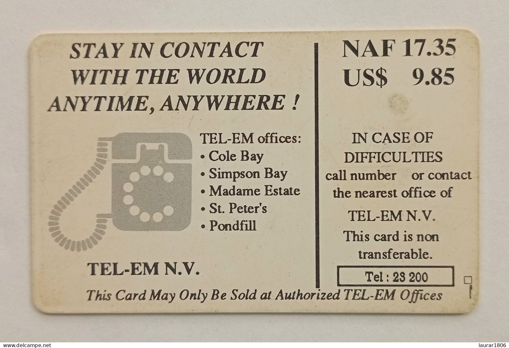 TELECARTE PHONECARD ANTILLES NEERLANDAISES - TEL-EM N.V. - GEM1B Rouge - BEACH - 60 Unités - EC - Antillen (Niederländische)