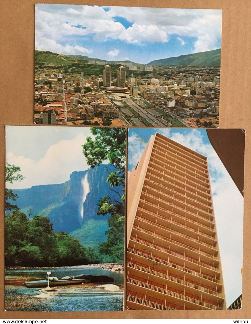 LOT DE 3 CARTES CPSM VENEZUELA CARACAS-GUYANA  AVEC 4 TIMBRES OBLITERES - Venezuela