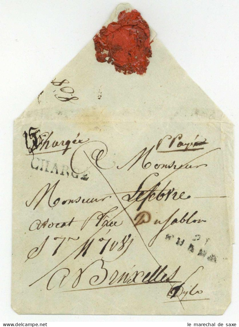91 FURNES CHARGE Port Payé Chargée Pour Bruxelles Enveloppe LSC Rare - 1792-1815: Départements Conquis