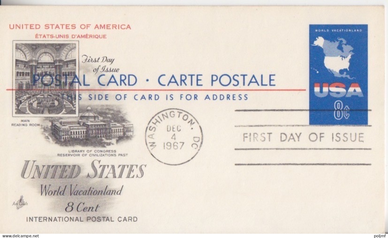 CP Max "USA World Vacationlandl" Obl. Washington Le 4 Dec 1967 Sur Entier USA 8c - Cartoline Maximum